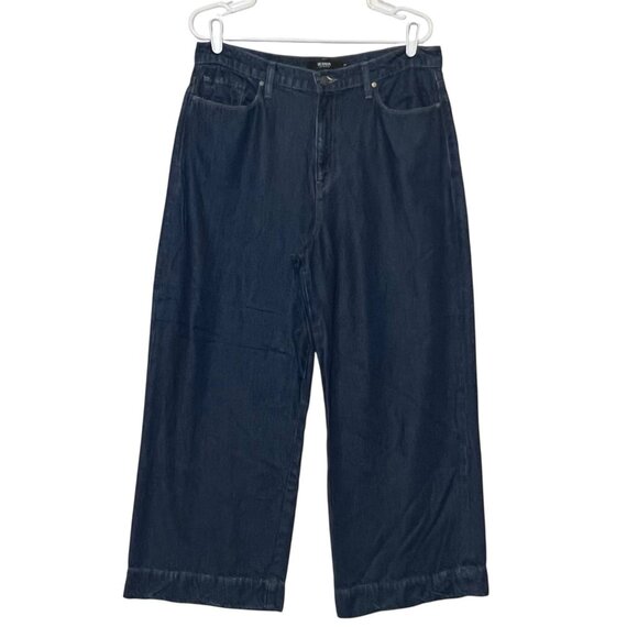 Hudson Anthropologie Women Jeans Holly Wide Leg Cropped Size 32 Blue Denim Zip - Picture 2 of 16